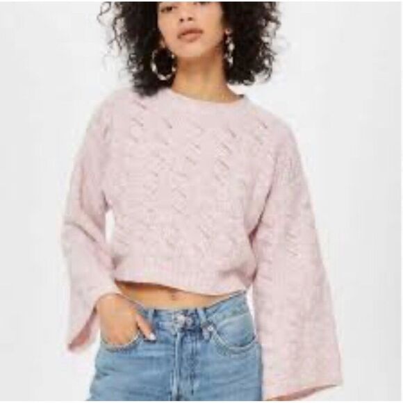 TopShop Women Pink White Marbled Alpaca Long Sleeve Oversized Crop Sweater Size - Picture 1 of 12